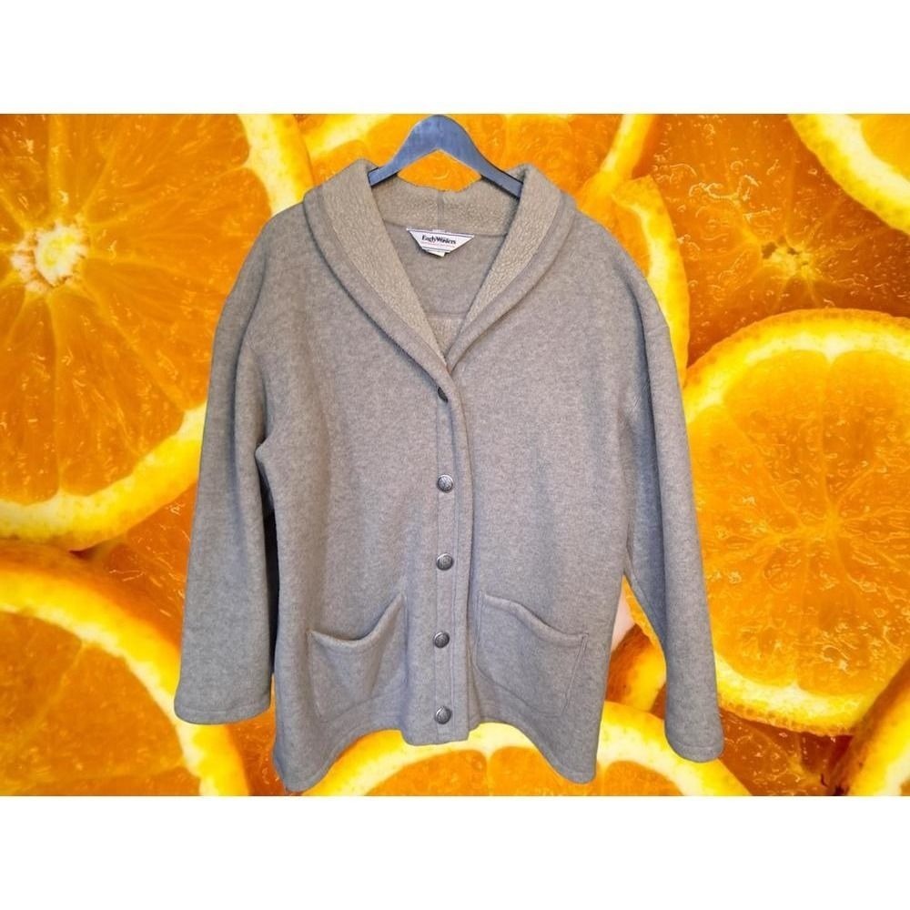 Early Winters Vintage Polartec Fleece Shawl Cardigan Gray Made in USA Large